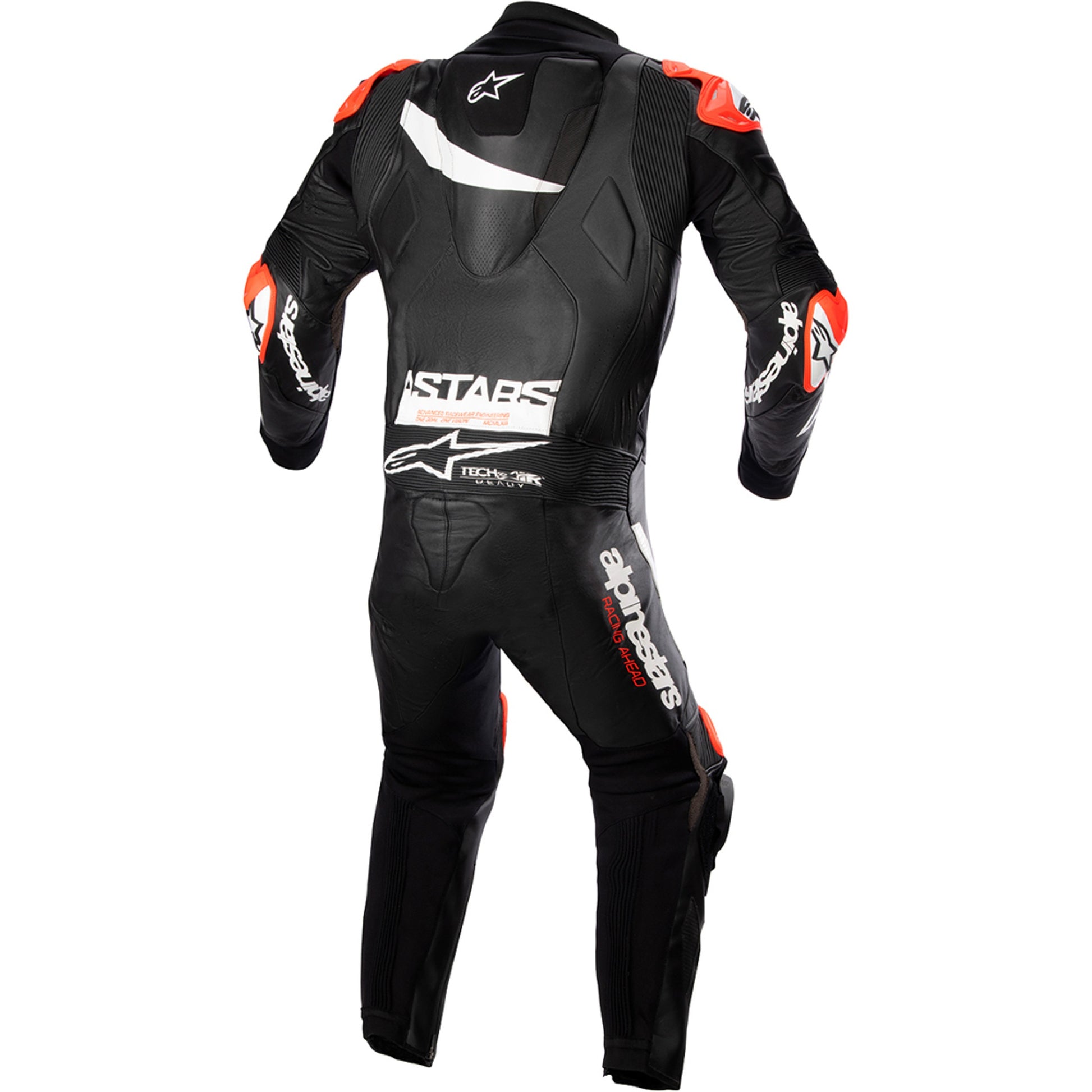 MRS black and red alpinestar racing suit motorcycle racing suit shown from the back