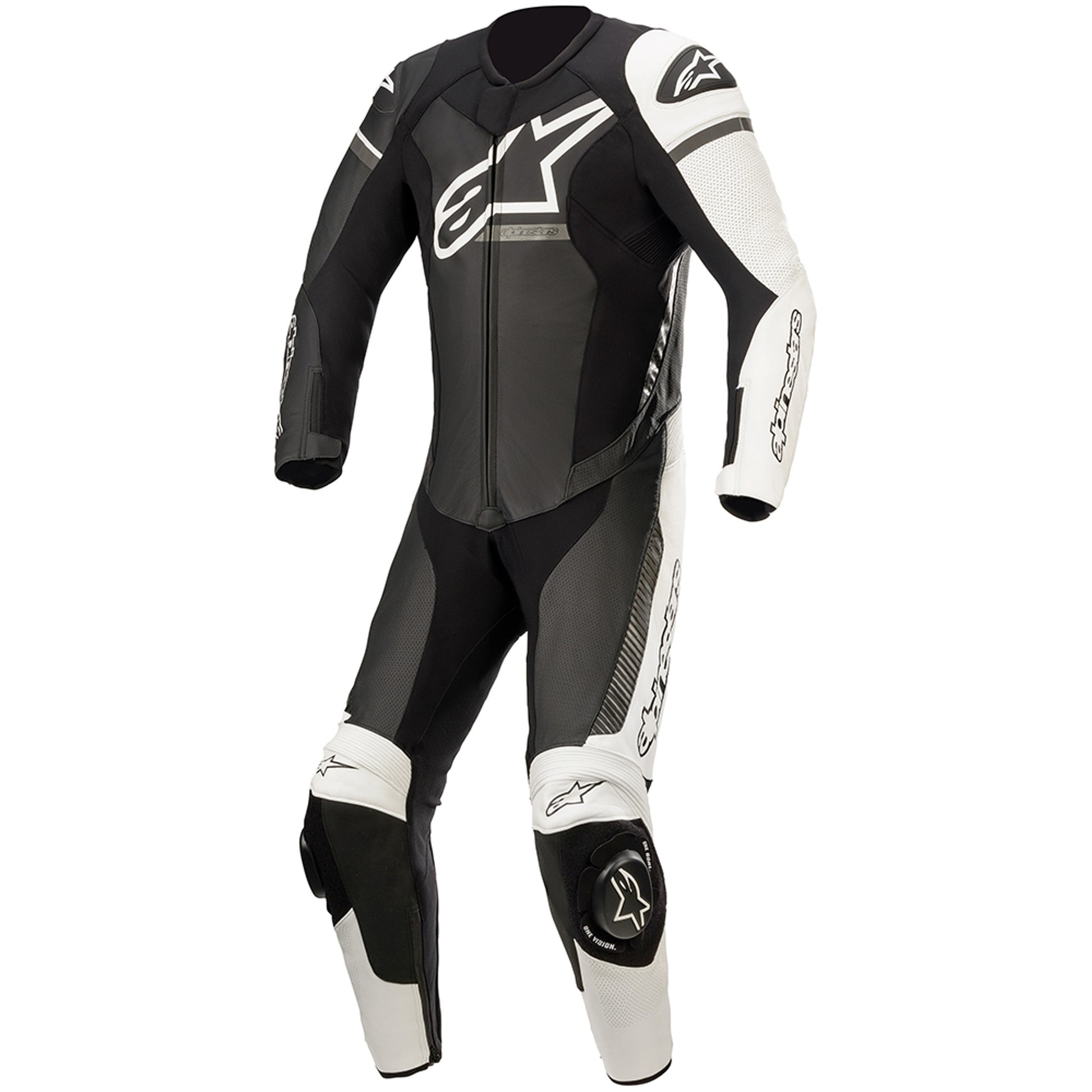 MRS Alpinestars GP force phantom leather suit black and white motorcycle racing suit