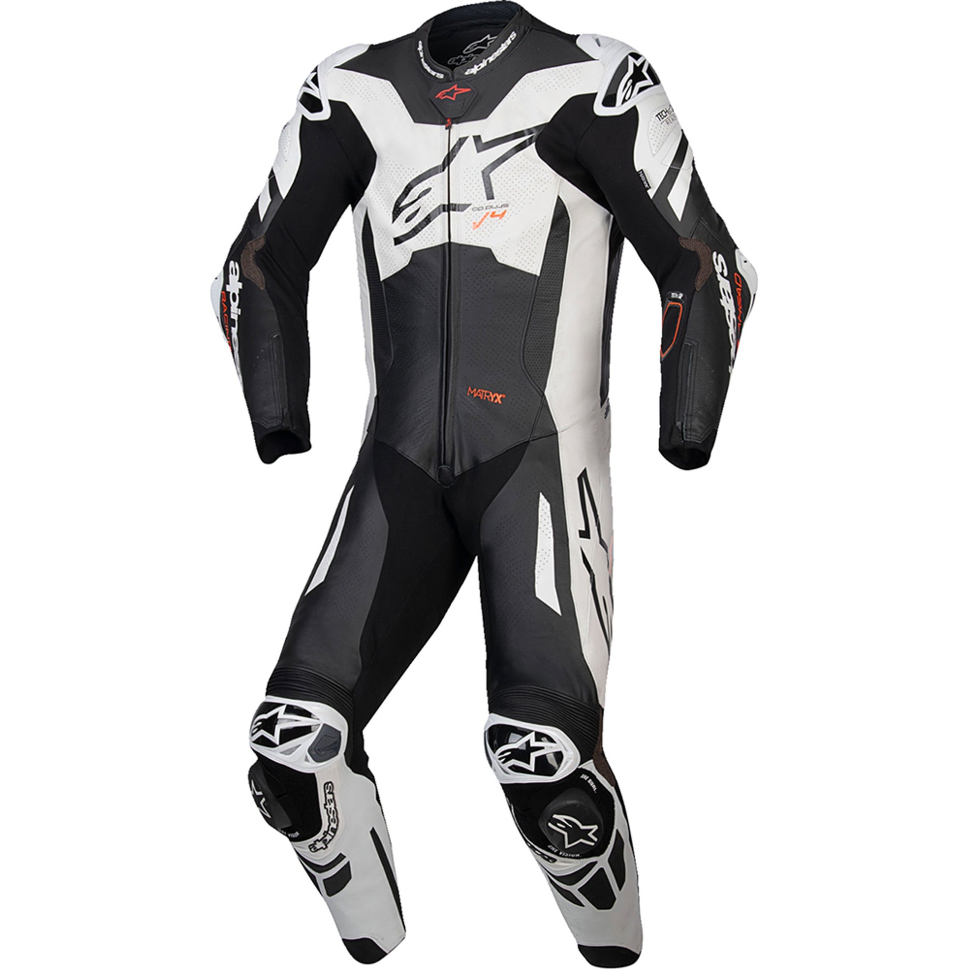 MRS motorcycle racing suit in black and white featuring alpinestars gp plus v4 design with protective armor