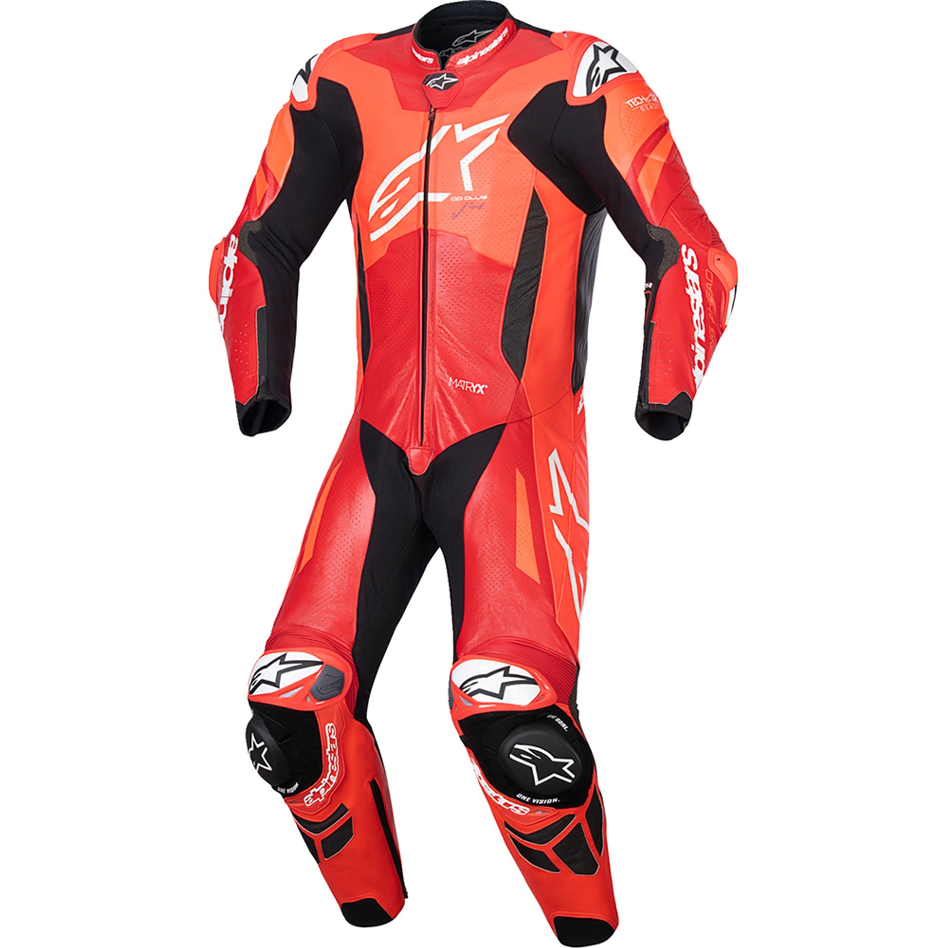 MRS red and black alpinestars gp plus v4 motorcycle racing suit with protective padding