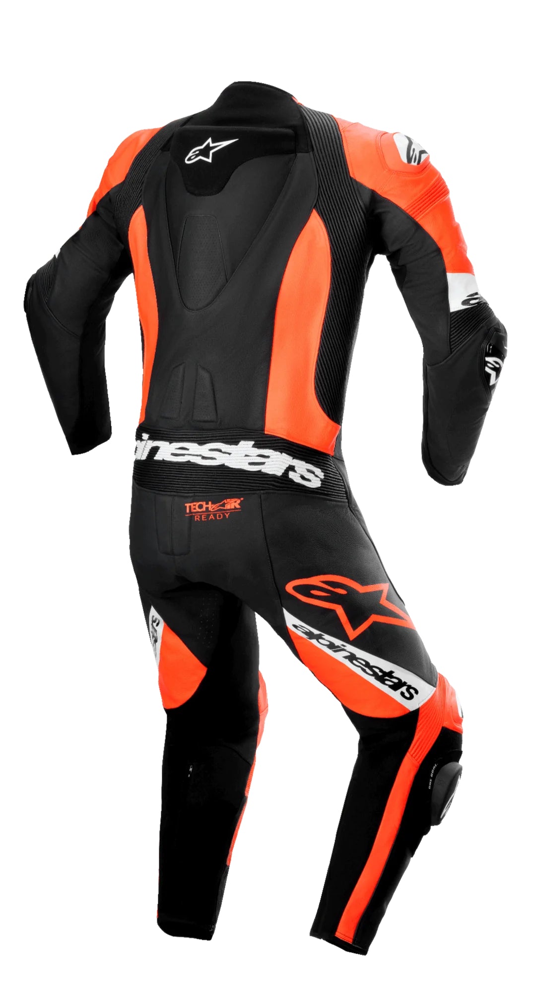 MRS alpinestars missile v2 race suit black and orange motorcycle racing suit back view