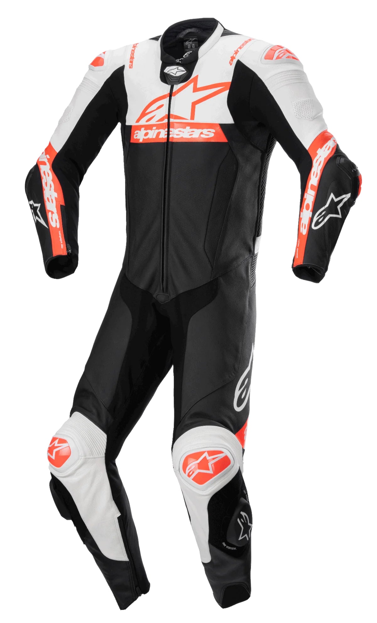 MRS Alpinestars missile v2 race suit black white and orange motorcycle racing suit with protective armor