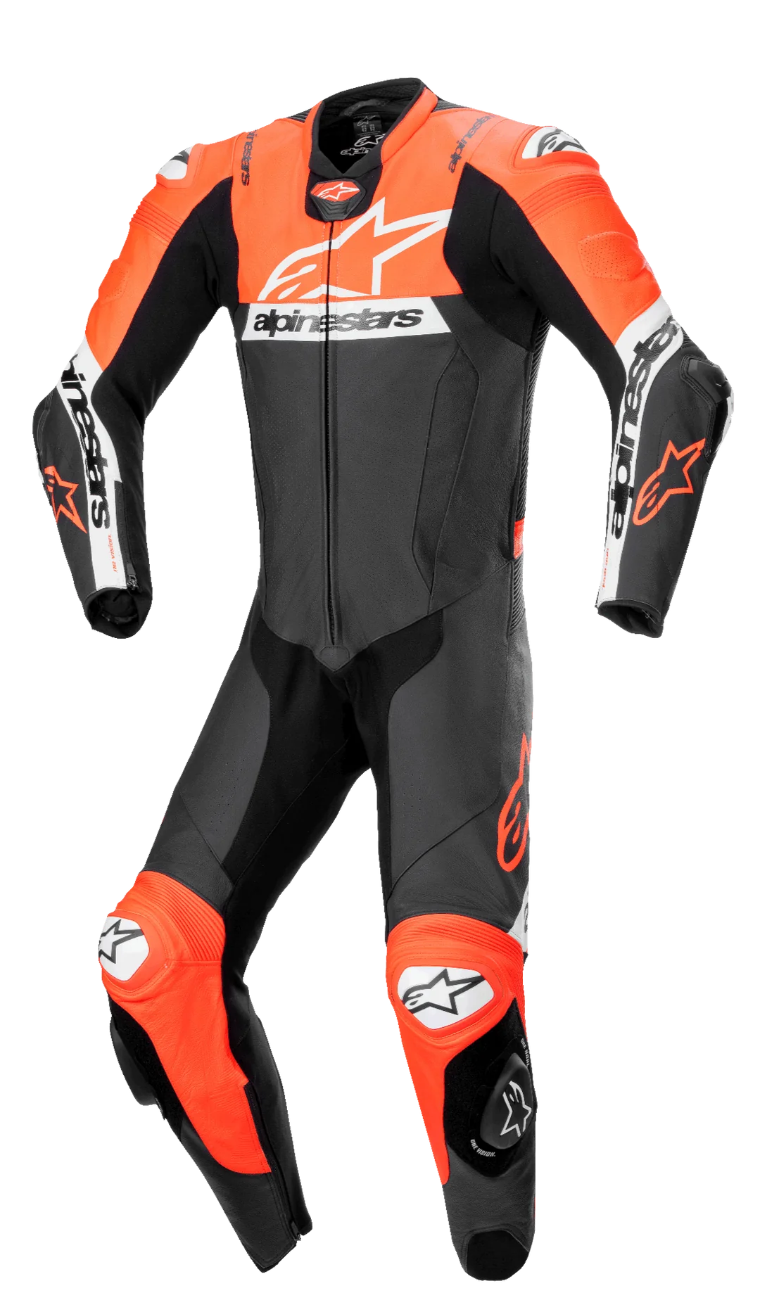 MRS alpinestars missile v2 race suit in black and orange for motorcycle racing protection