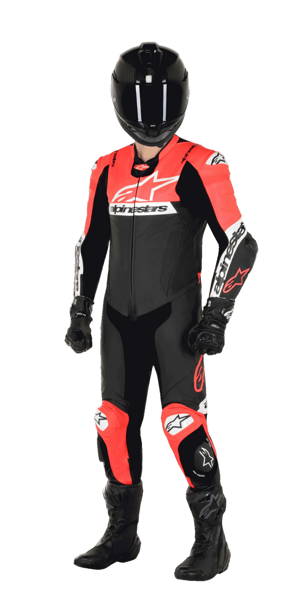 MRS alpinestars missile v2 race suit motorcycle racing suit in black and red with full protective gear