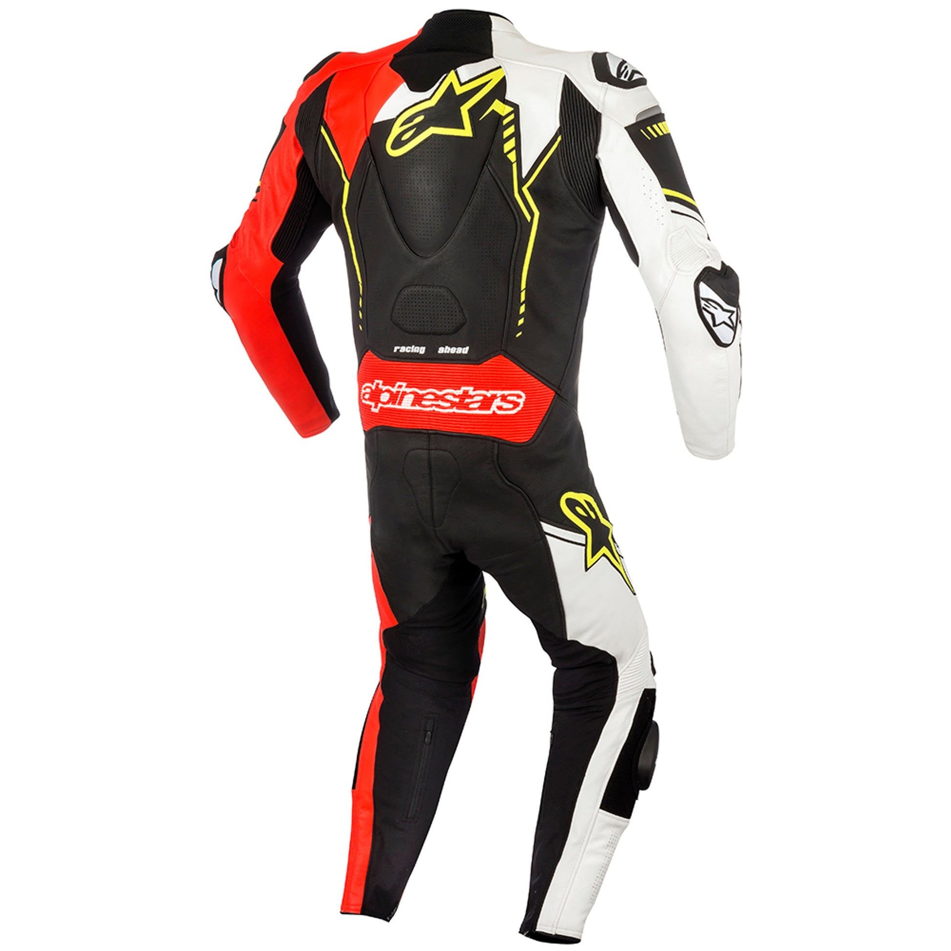 MRS alpinestars racing suit in black white and red with protective padding and sporty design