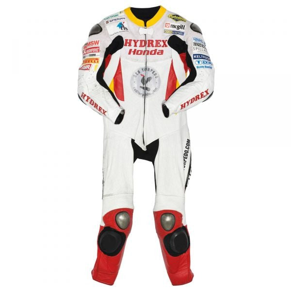 White Leather Suit Guy Martin Honda 2009-Motorcycle Race Suit