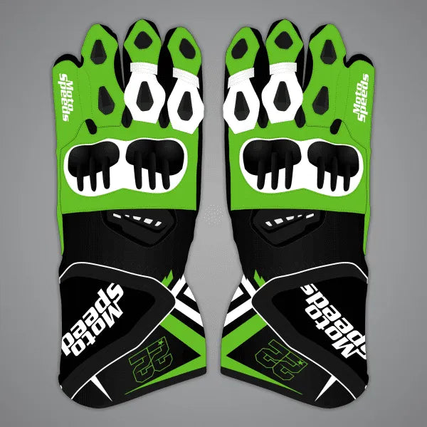 Alex Lowes Black and Green Motorcycle Gloves 2024-Motorcycle Race Suit