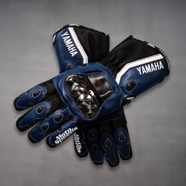 Blue Leather Motorcycle Gloves Yamaha-Motorcycle Race Suit
