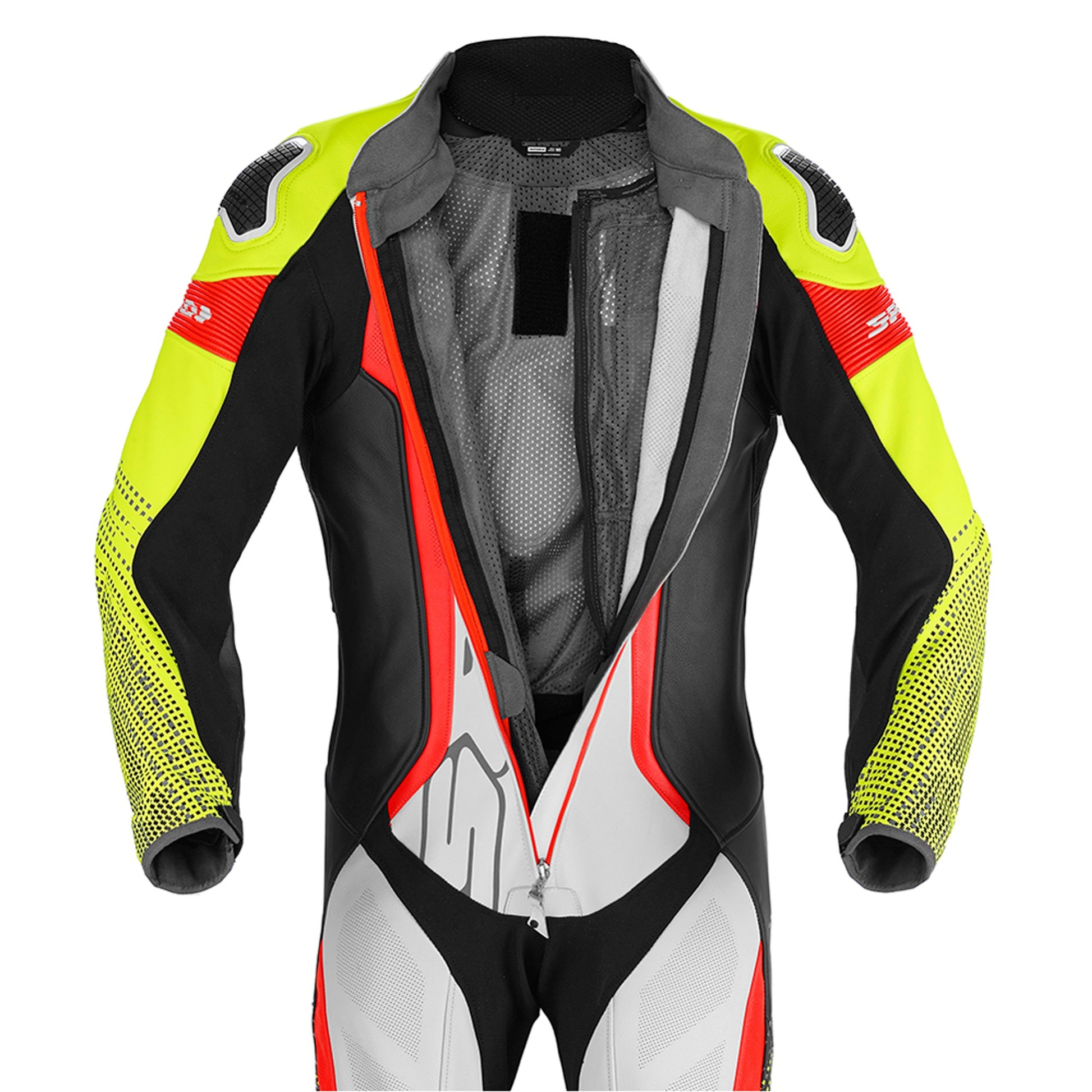 Spidi Supersonic Perforated Pro Leather Race Suit [Black/Flo. Yellow-Motorcycle Race Suit