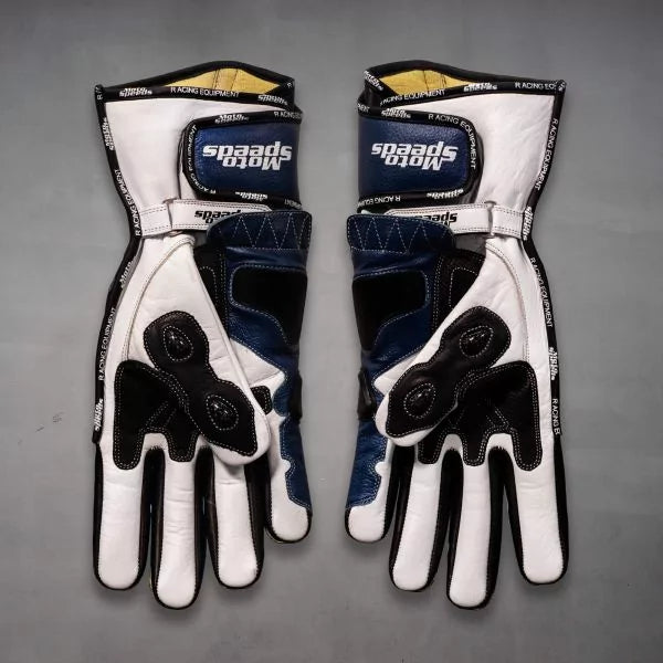 Blue Leather Motorcycle Gloves Yamaha-Motorcycle Race Suit